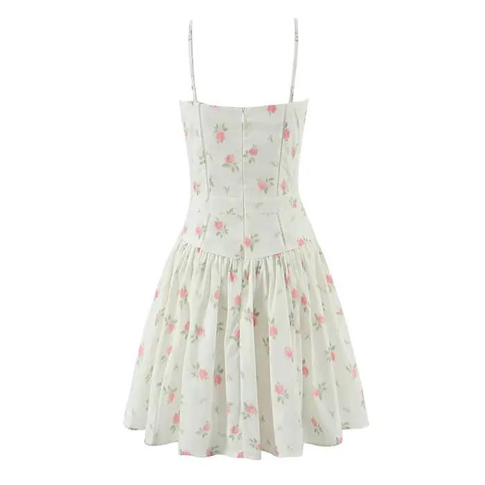 YENKYE Sexy bretelles Spaghetti imprimé fleuri Mini robes femmes taille basse a-ligne été vacances R