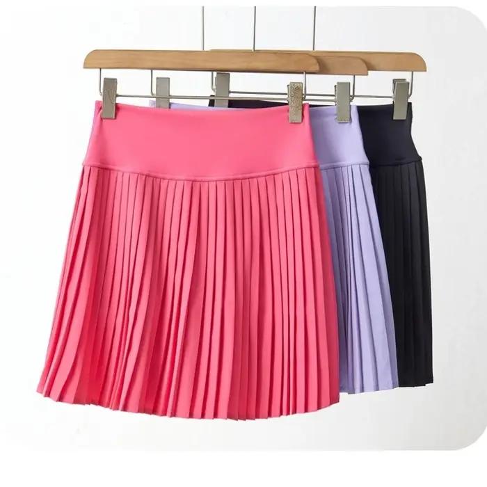 Jupe de tennis plissée taille haute style européen pour femme avec short intégré, jupe-short de yoga