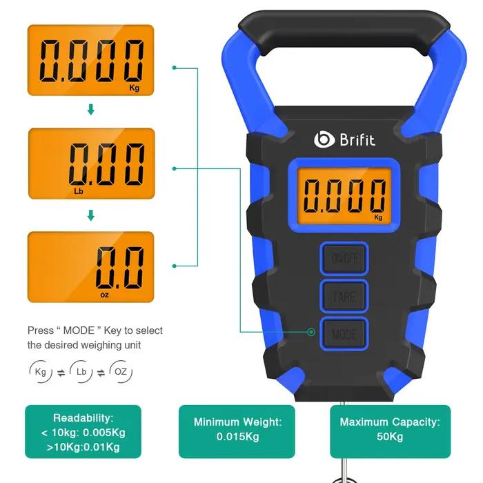 Balance numérique portable 50 kg avec règle, pour pêche, bagages, affichage LED, balance suspendue