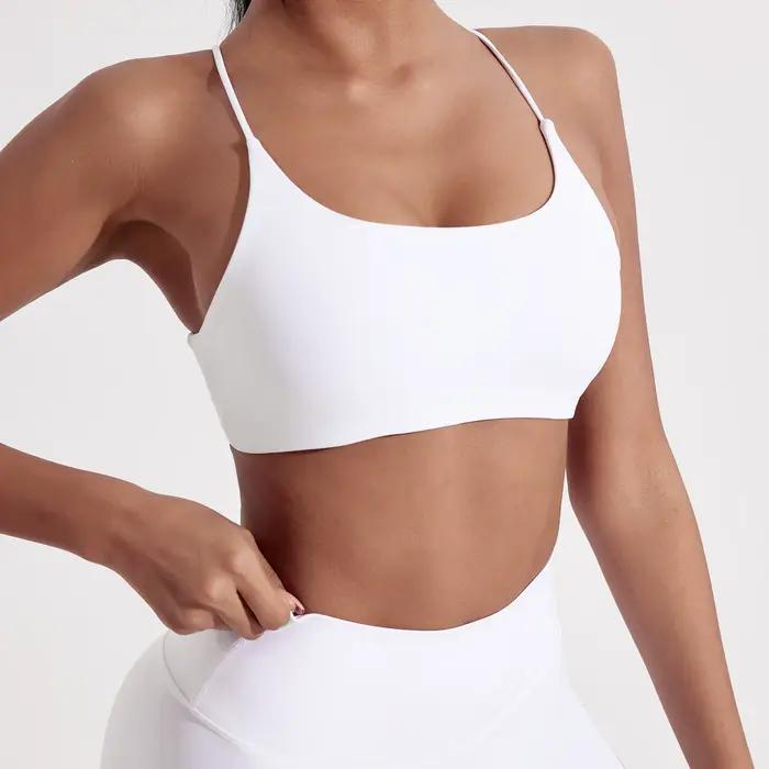 Soutien-gorge de sport pour femmes, sous-vêtements de couleur unie, dos croisé, Fitness, haut de Yog
