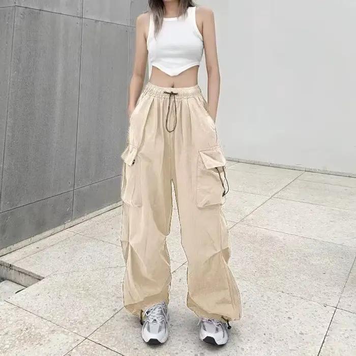 Pantalon d'outillage rétro américain pour femme, drapé à faisceau droit, joker d'été, ample, jambes