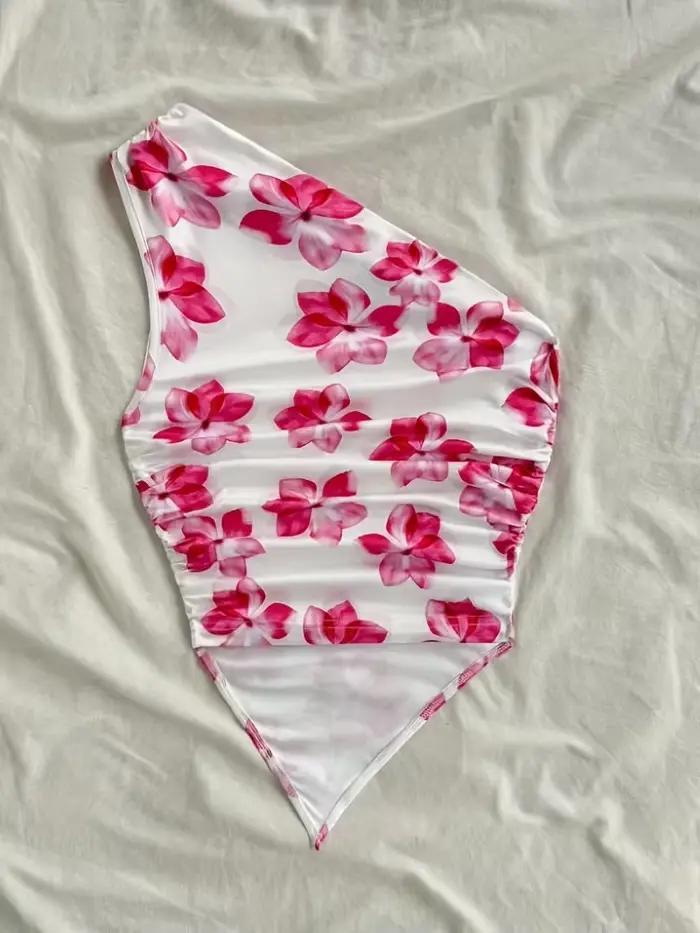 Haut court pour femme, haut court élégant à une épaule, débardeur imprimé floral, design asymétrique