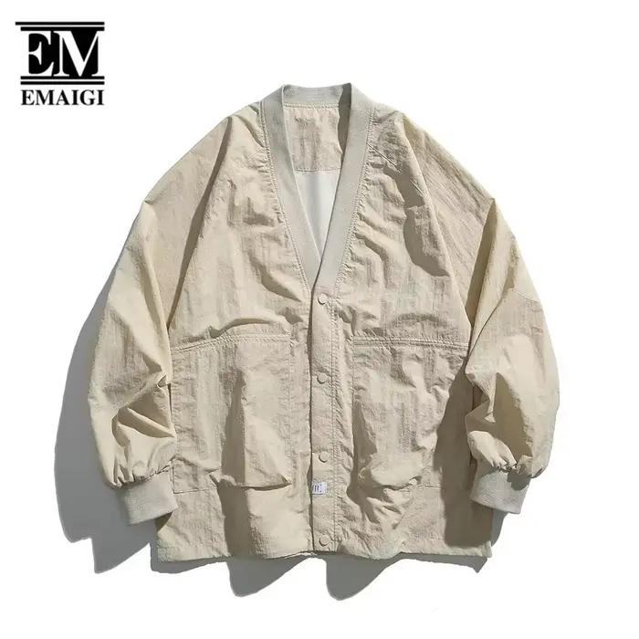 Cityboy-Manteau d'extérieur à col en V pour hommes et femmes, Streetwear, Veste cargo vintage, Veste
