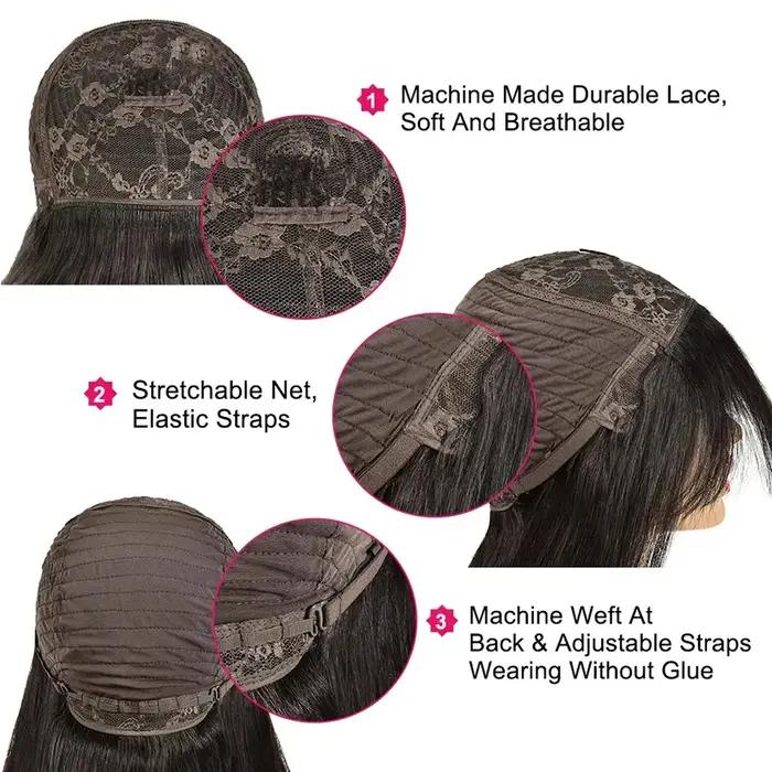 Perruque soyeuse cheveux humains pleine Machine faite droite 100% perruques de cheveux humains avec