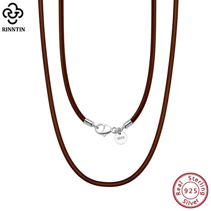 Rinntin véritable italien 2mm marron cuir cordon chaîne collier pour femmes hommes avec 925 en argen