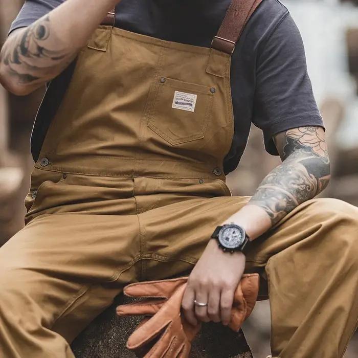 Salopette vintage pour homme, salopette cargo vintage kaki, pantalon de travail ample, salopette en