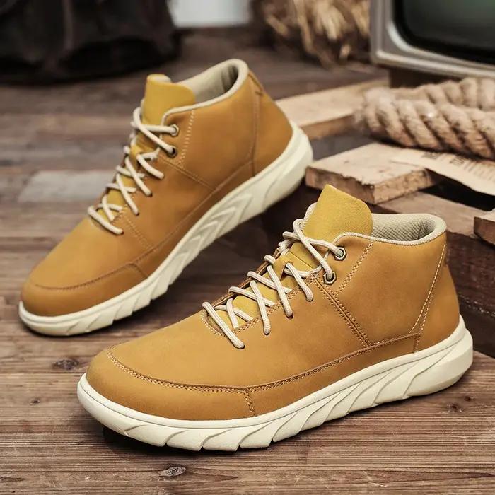 Bottes à semelles épaisses pour hommes, chaussures décontractées marron à lacets, bottines de randon