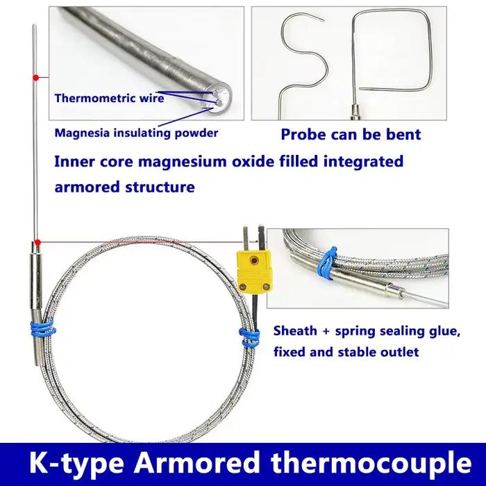 Fil de capteur pliable de Type K, Thermocouple blindé, 1mm//2mm/3mm-8mm de diamètre 100/200/300mm WR