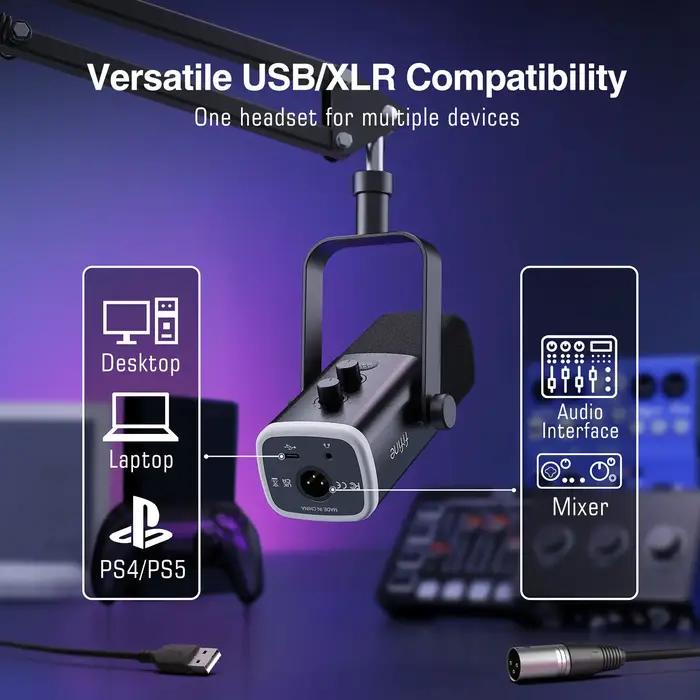 Kit de microphone de jeu FIFINE XLR/USB avec prise casque/muet/rvb/support de bras, ensemble de micr