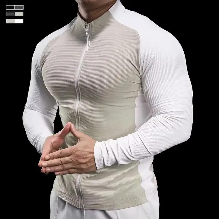 Sportif haut de fitness à manches longues pour hommes, veste de sport, séchage rapide, respirant, mi
