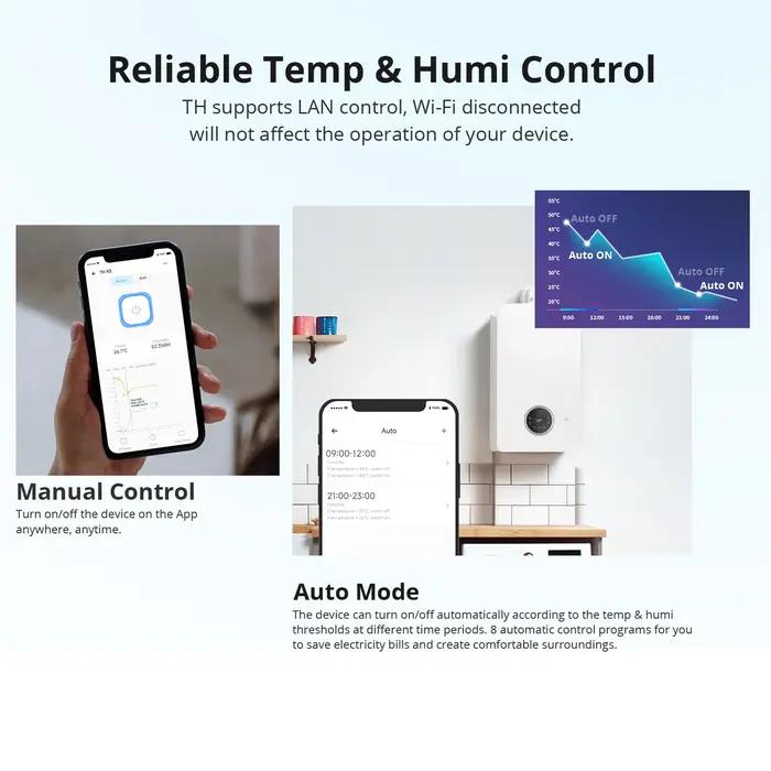 SONOFF-Joli de surveillance intelligent de la température et de l'humidité, écran LCD, télécommande