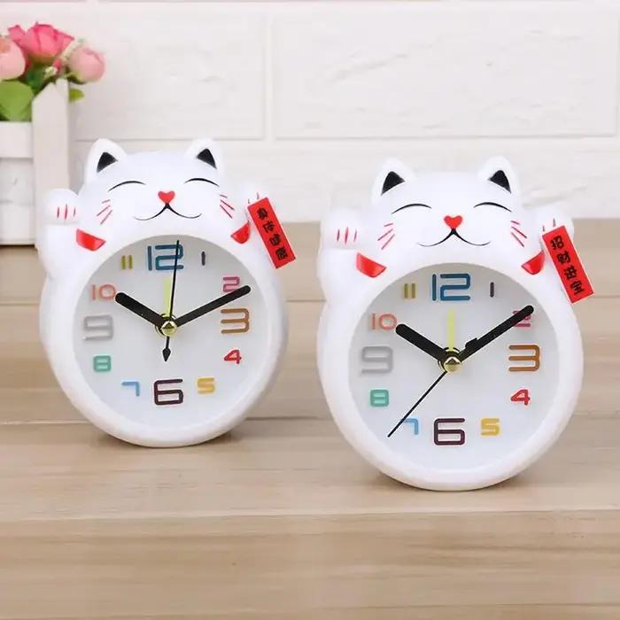 Réveil chat porte-bonheur de dessin animé créatif, Mini décoration de Table pour étudiant, mignon en