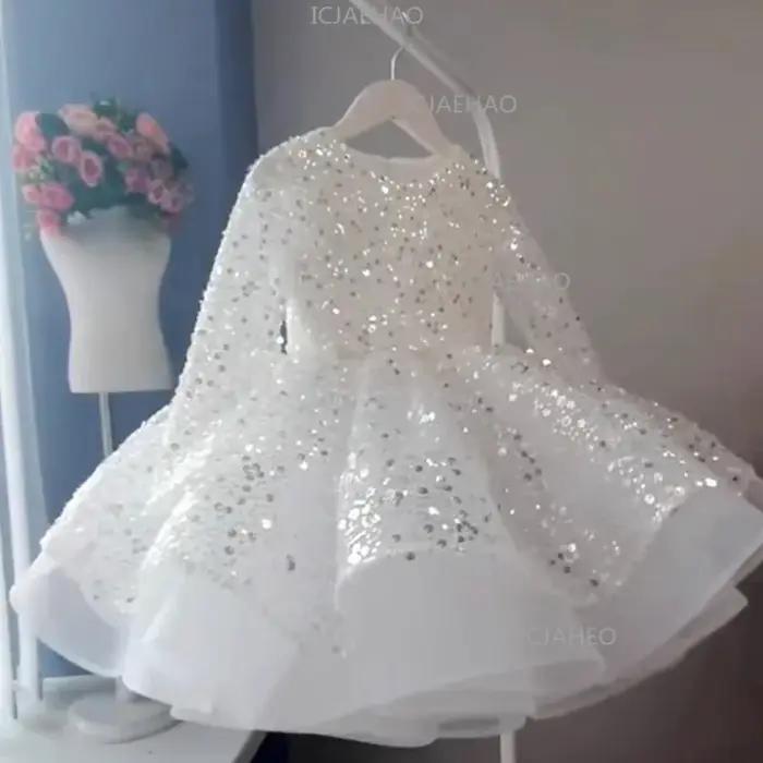 Robe de princesse pour filles, tenue de cérémonie, robe blanche à sequins pour anniversaire, tutu po