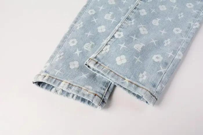 2025 pantalon imprimé Jean américain 9089 Style taille haute coupe ample jambe droite jean bleu mode