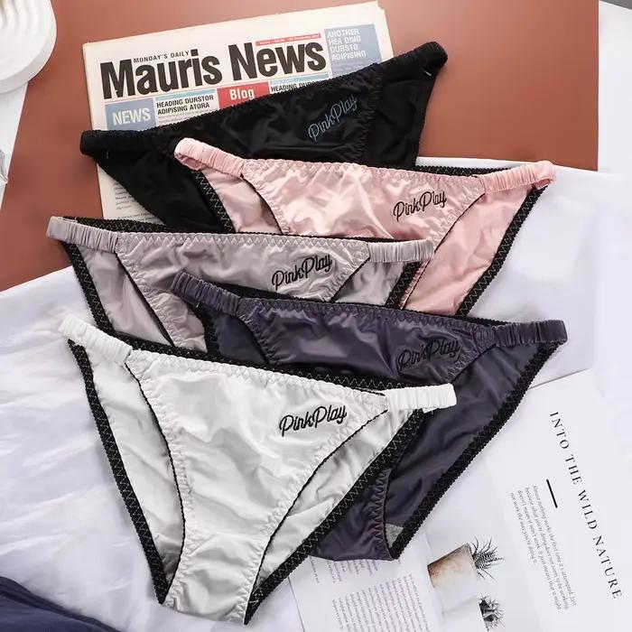 Culottes taille basse en tissu satiné pour femmes, tongs sexy, sous-vêtements brillants, slips de fitness brodés, caleçons de sport, documents solides pour activités quotidiennes et sportives