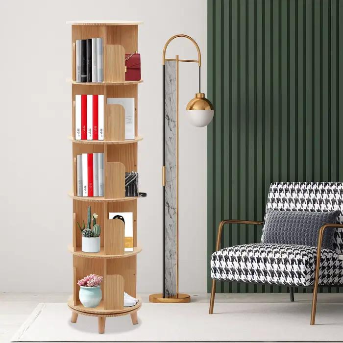 Étagère de Rangement Autoportante à 5 Niveaux, Bibliothèque Rotative à 360 °, T1