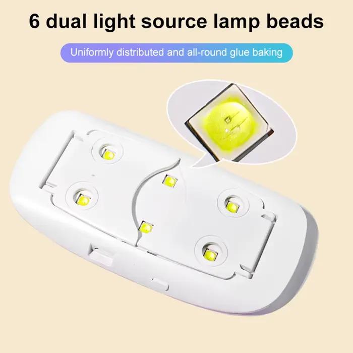 Mini lampe de séchage des ongles portable, 6 LED, lampe UV pour le séchage du vernis, vernis gel ave