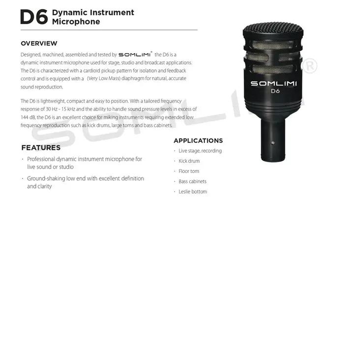 SOMLIMI D6 tambour Microphone Instrument coup de pied basse Microphone dynamique basse caisse claire