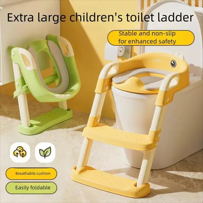 Siège de toilette pliable extra large pour enfants avec marches antidérapantes et coussin respirant