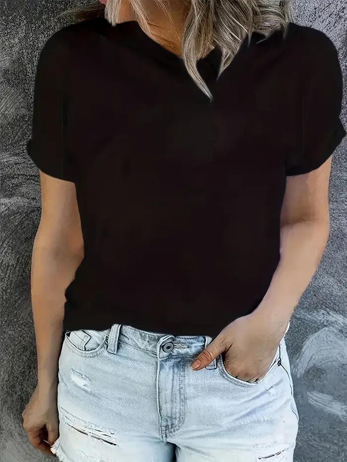 T-Shirt décontracté de couleur unie pour femmes, haut doux à manches courtes et col rond pour tenue