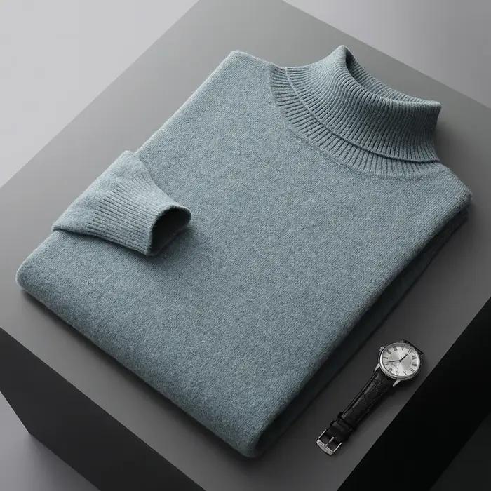 Pull à col roulé en cachemire pour homme, épais, chaud, ample, couleur unie, nouvelle collection aut