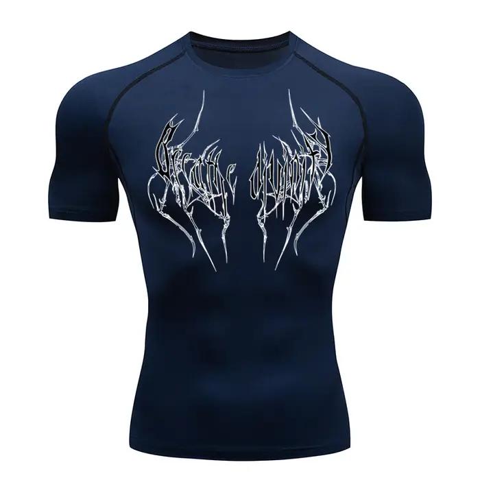 T-Shirt de course à manches courtes pour hommes, chemise de Compression, haut de sport, noir, séchag