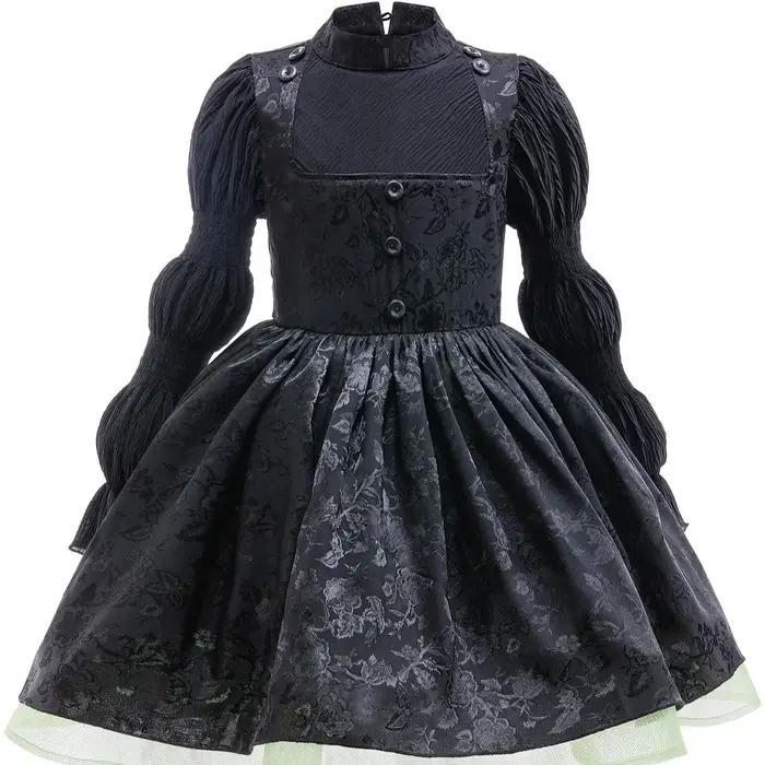 Costume de sorcière maléfique magique pour fille, robe moelleuse en maille noire, style gothique, Co