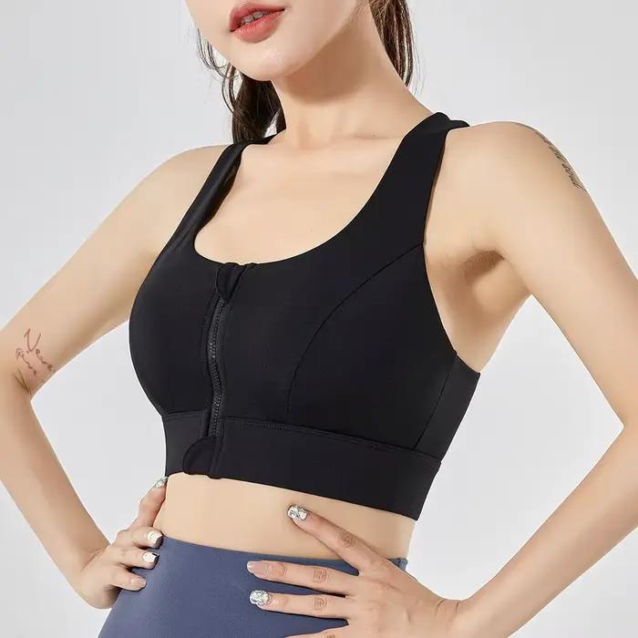 Soutien-gorge sport fermeture éclair devant yoga course impact élevé séchage rapide femme