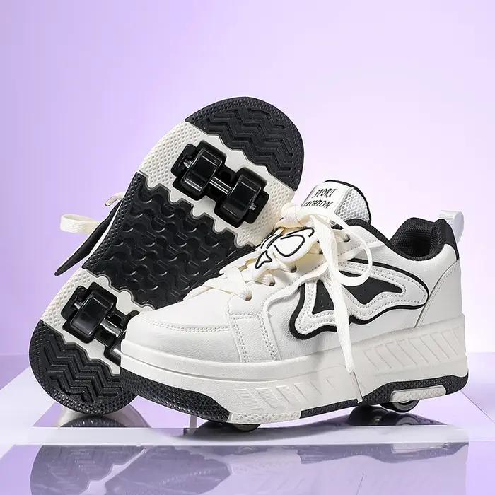 Patins à roulettes pour enfants, nouveaux patins à quatre roues détachables en cuir à lacets, access