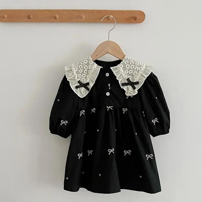 Robe de princesse d'automne pour filles de 0 à 6 ans, vêtements pour bébés filles, col papillon, une