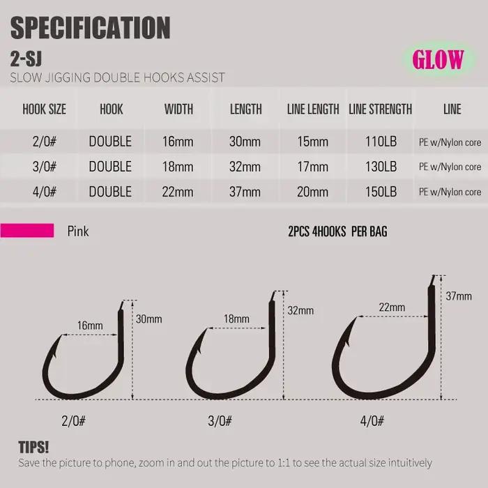 2-SJ – hameçon de pêche à gabarits lent, double assistance avec crochets Mustad, hameçon de gabarits