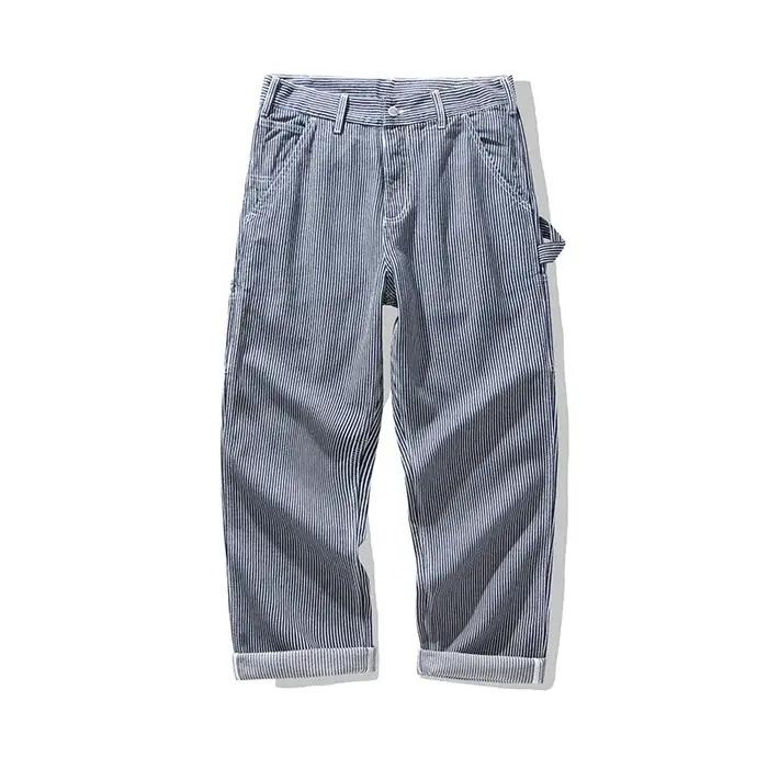 OKONKWO Original Denim travailleurs ferroviaires pantalon Amikaki Multi poche rayé travail long en p