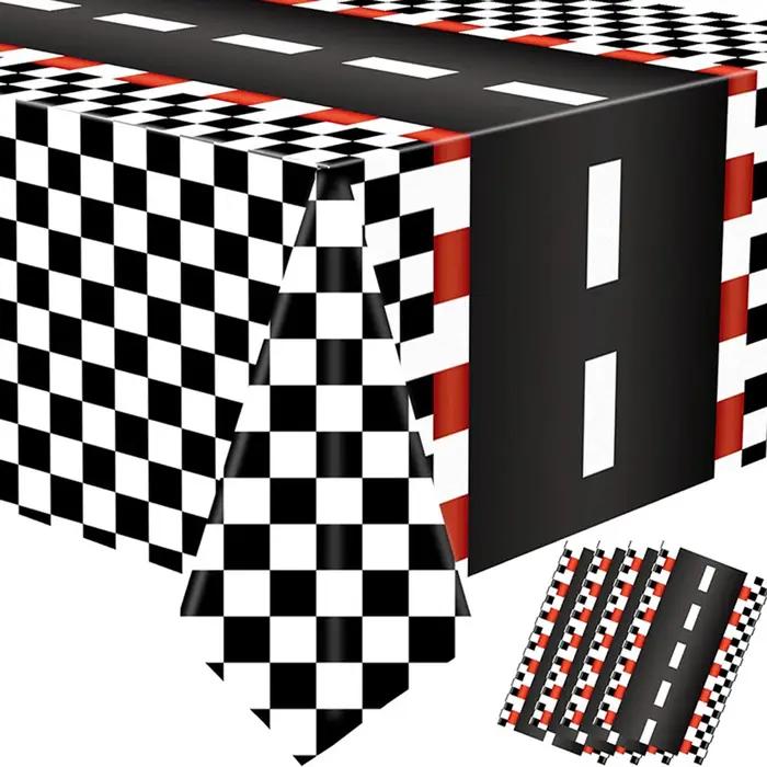 Nappe de fête de voiture de course à carreaux, drapeau à carreaux noir et blanc, nappe de piste, fou