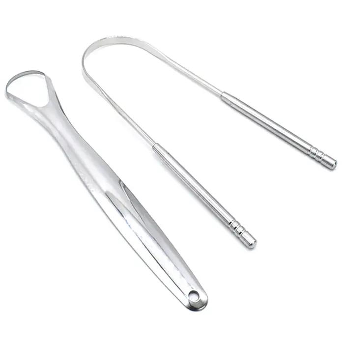 Grattoir à langue en acier inoxydable, 2 pièces, nettoyeur de langue, soins buccaux, grattoir d'hygi