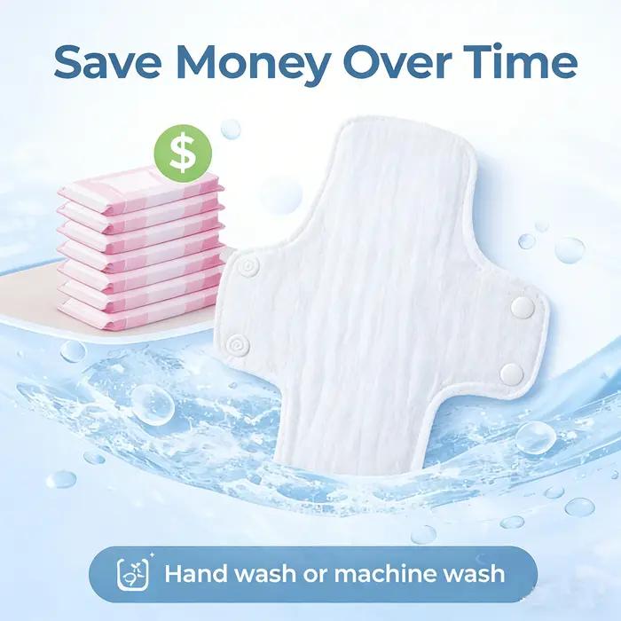 BIAI 5 pièces de coussinets en coton réutilisables lavables, doux pour la peau, coussinets en tissu