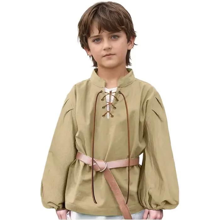 Chemise de Pirate médiévale pour garçons, Costume de la Renaissance à lacets pour Halloween, Jacobit