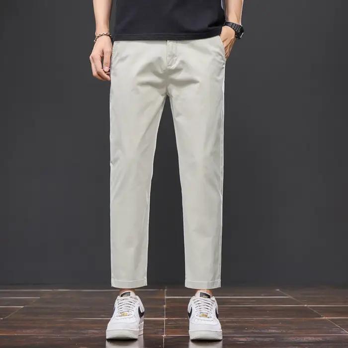 Pantalon décontracté d'été pour homme en coton (98 %) longueur cheville, taille élastique, couleur u