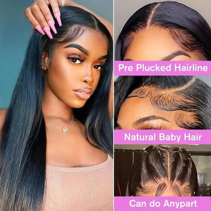 Perruque Lace Front Brésilienne Naturelle Cheveux Lisses, 13x4, 13x6, HD, Transparent 360, 5x5, 6 Ta