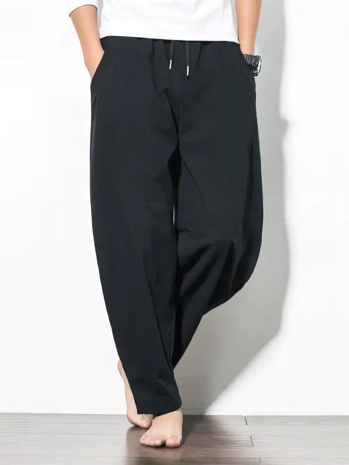Coton lin survêtement pantalon hommes Baggy pantalon décontracté mâle marche jambe large lâche coton