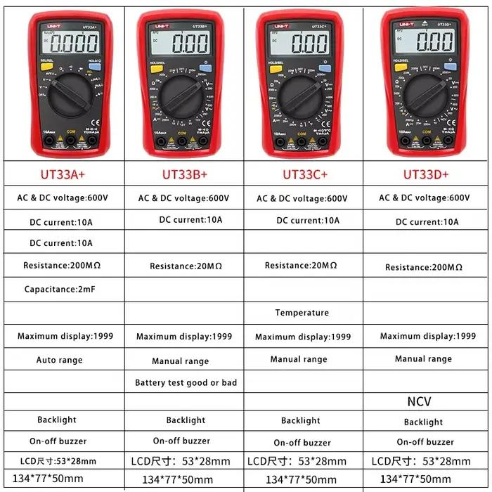 UNI-T UT33A UT33B UT33C UT33D Plus multimètre de poche ampèremètre numérique voltmètre mesure de rés