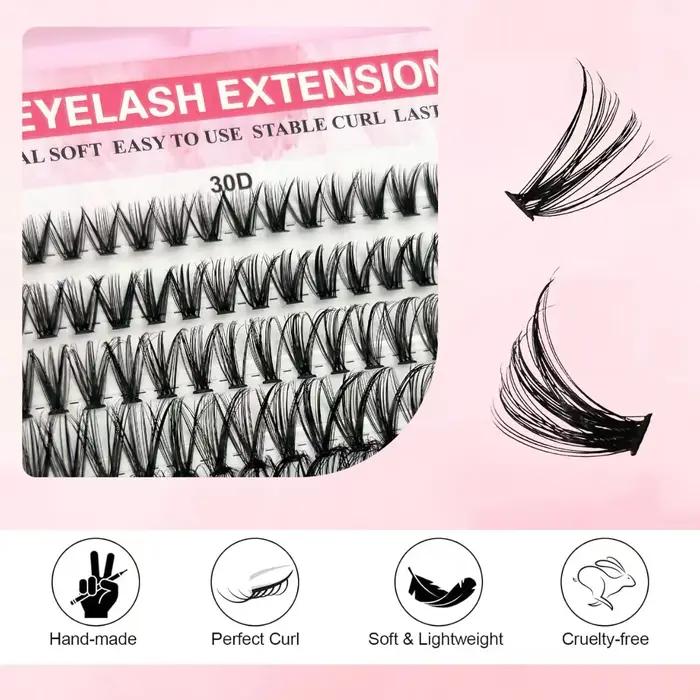 QIUNING Kit de grappes de cils moelleux cils individuels liaison et joint et dissolvant Faux cils de