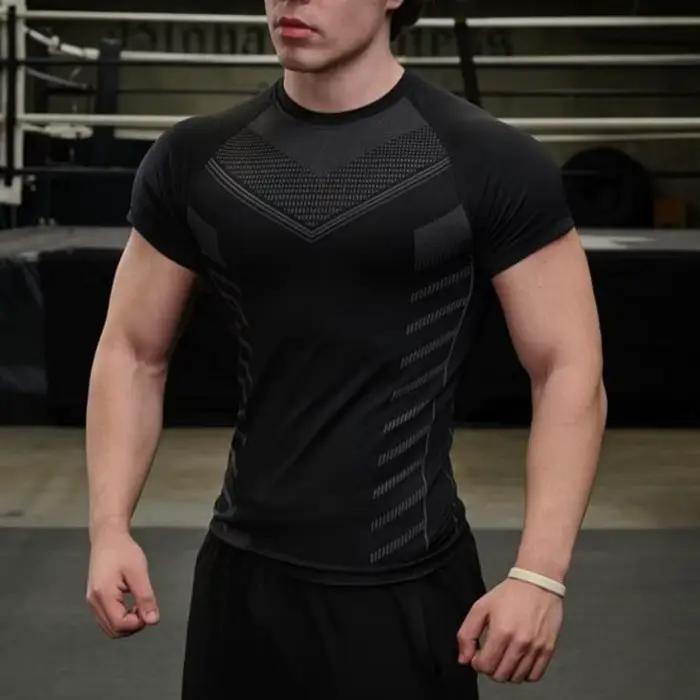 T-shirt de gymnastique hommes chemise de course à séchage rapide Compression chemise de Fitness mâle