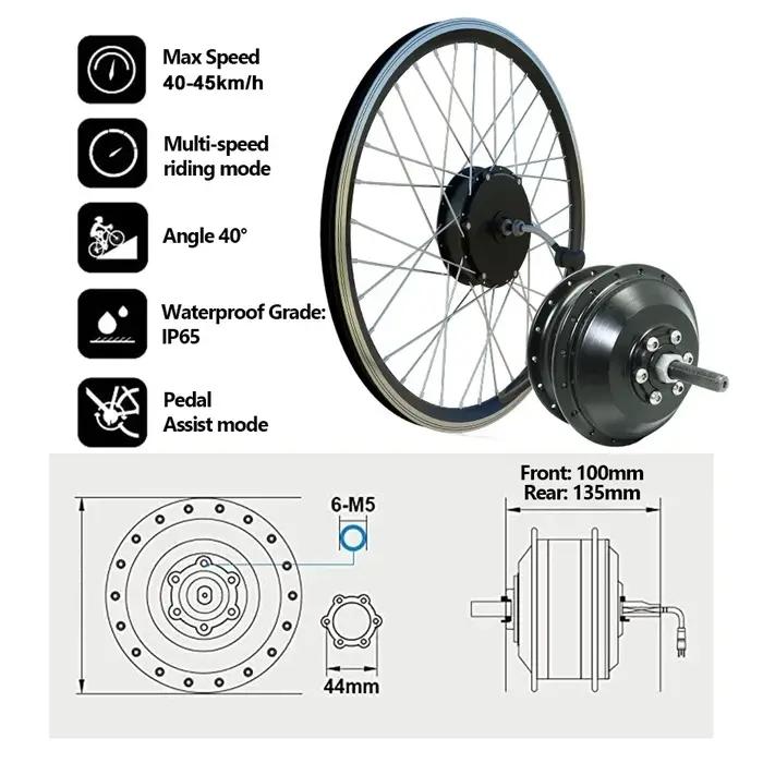 Moteur de moyeu de vélo électrique puissant pour 36V et 48V batteries avec roues de 20 à 29 pouces et 700C pour randonnées sportives et loisirs