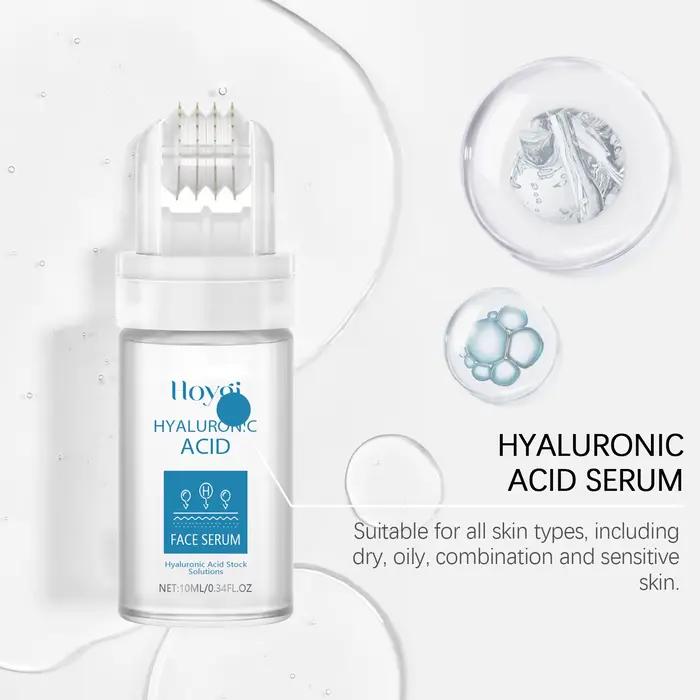 Sérum Visage Acide Hyaluronique Applicateur à Billes Hydratation Profonde Améliore Texture Peau Atténue Ridules Booste Élasticité Eclat Faciale Occasions Spéciales