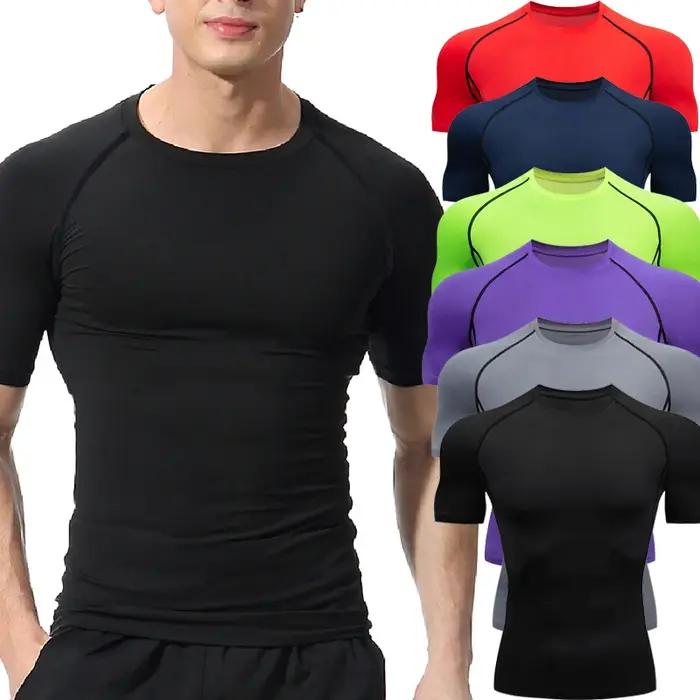 Hommes course Compression T-shirt à manches courtes Sport t-shirts Gym Fitness sweat mâle Jogging su