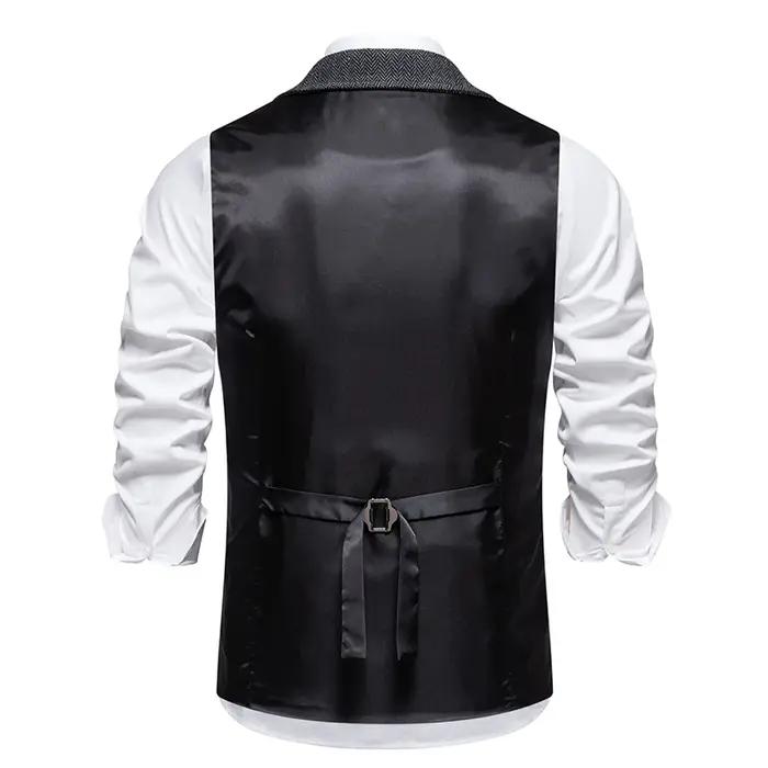 Gilet rétro à chaîne à revers pour hommes, mode chevrons, poches en Tweed grossier, gilet de costume