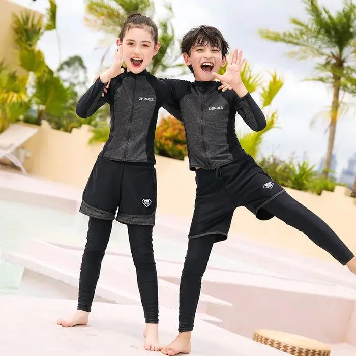 Filles jeunesse à manches longues maillot de bain quatre pièces anti-éruption maillot de bain hauts