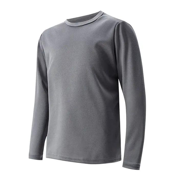 T-shirt à manches longues et col rond pour enfants, couleur unie, sport, séchage rapide, pour garçon
