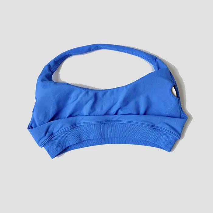 Soutien-gorge de sport sans couture pour femmes, bretelles au cou, dos nu, rembourré, haut de Yoga,