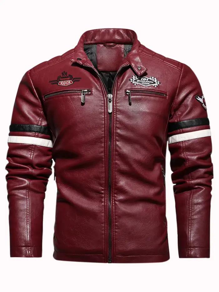 Veste de motard mince en cuir PU pour hommes, course de moto, couleur littérature
